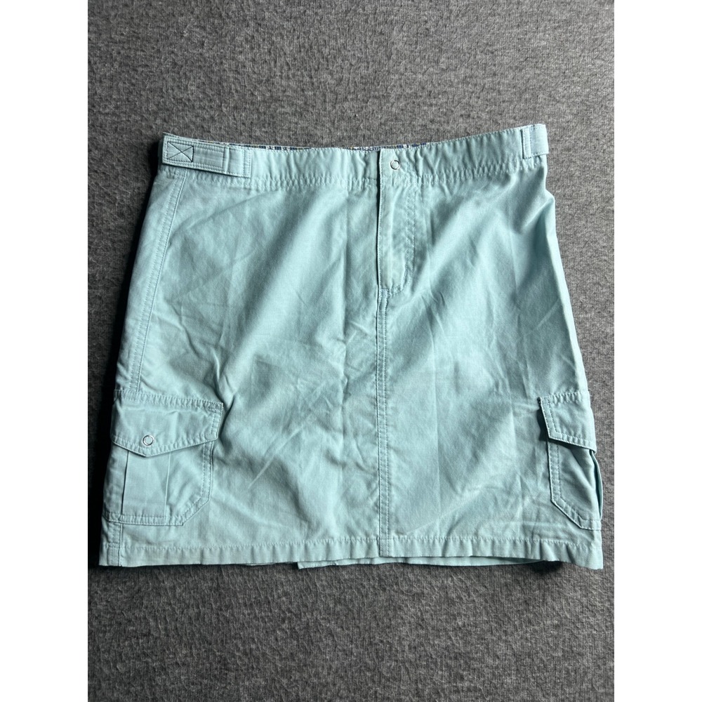 ExOfficio Womens Light Blue Herringbone Cargo Skirt Adjustable Waist Utility
